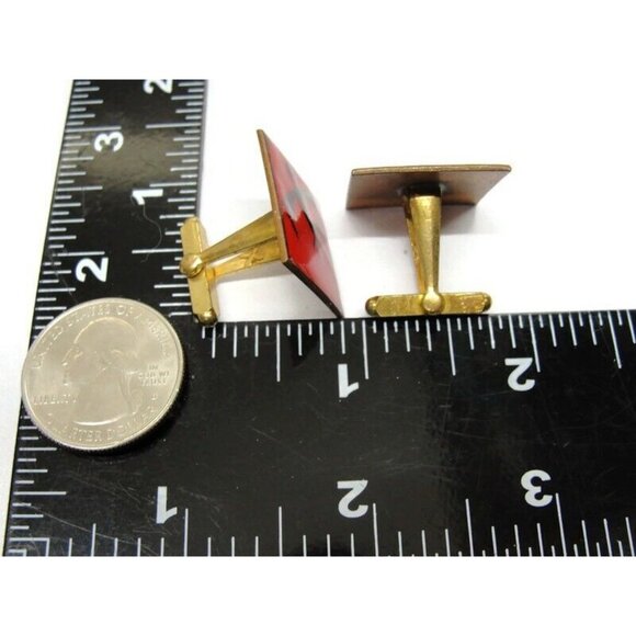 Red Enamel Copper Cufflinks Square Shirt Accessories Wedding Vintage - Picture 9 of 11